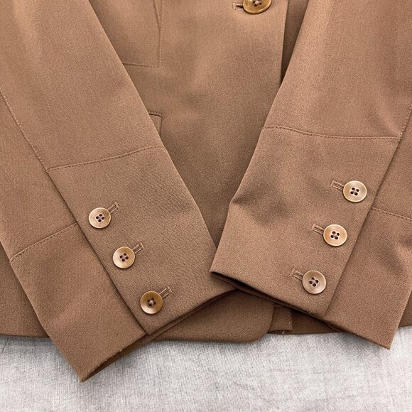 Caslon Skirt Suit Women 6/36 29W x 21L Brown‎ Button Peplum Stretch Classic 2pc - Picture 3 of 16